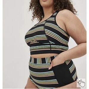 Torrid Active Swim Black & Green Striped Wireless Racerback Bikini Set 3X NWT